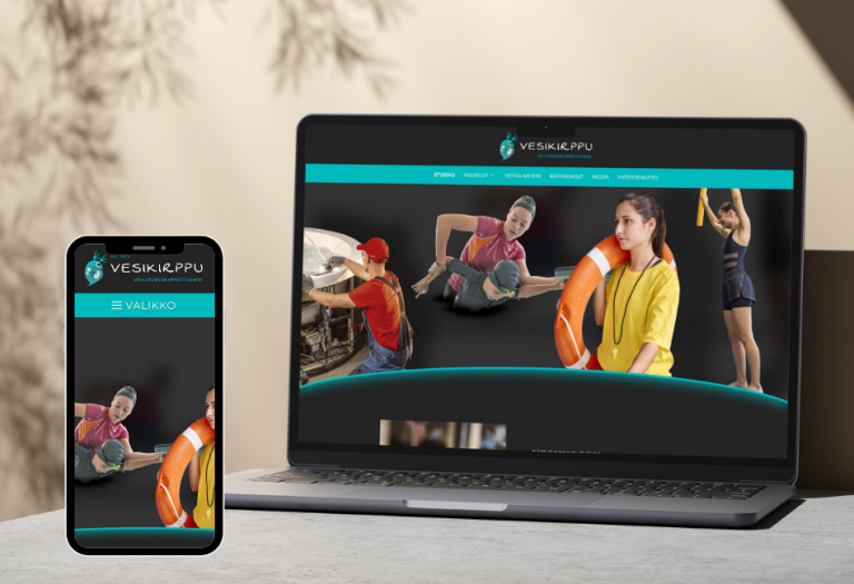 vesikirpun etusivut tietokoneen ja puhelimen näytöillä,