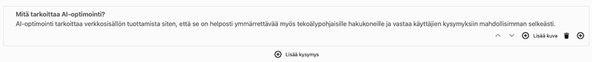 Kysymys ja vastaus syötettynä Yoast FAQ-lohkoon